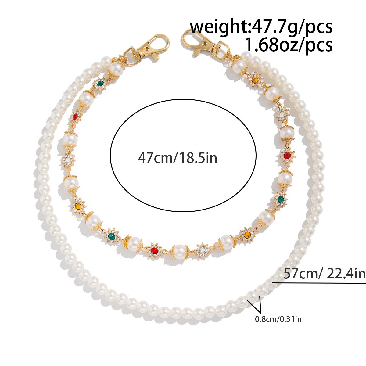 IngeSight.Z Fashion Pearl Rhinestone Flower Jeans Chain Keychain Men Women Trousers Hipster Pant Chain HipHop Jewelry 250320