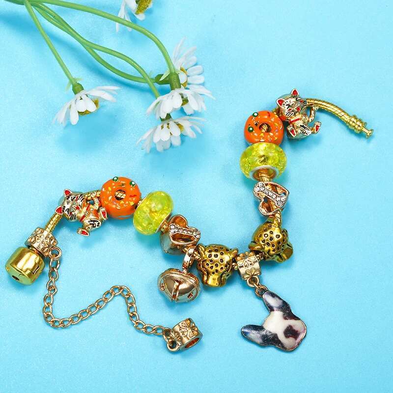 Silver Color Charm Bracelet With Dog & Bone Beads Pendants Bracelets BanglesFor Women Men High-Quality Jewelry Gift Dropshipping