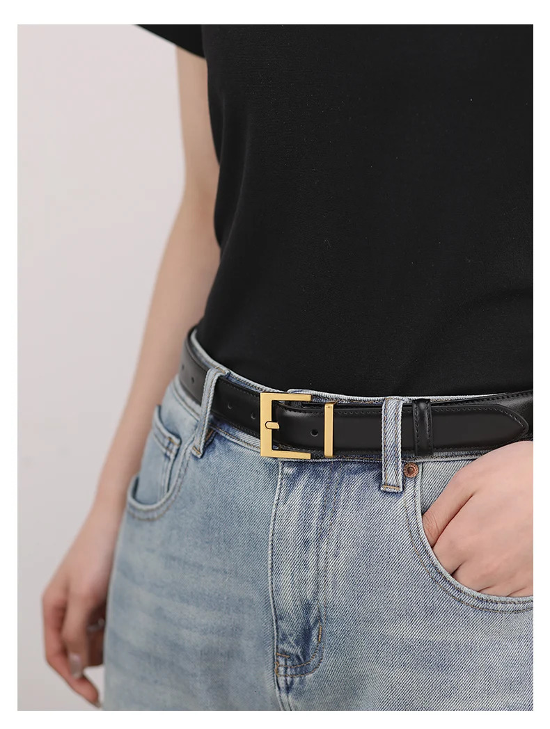 Double Genuine Leather Belt for Women Jeans Casual Dress Square Alloy Buckle Ladies Trendy Belts Fashion Waistband 250320