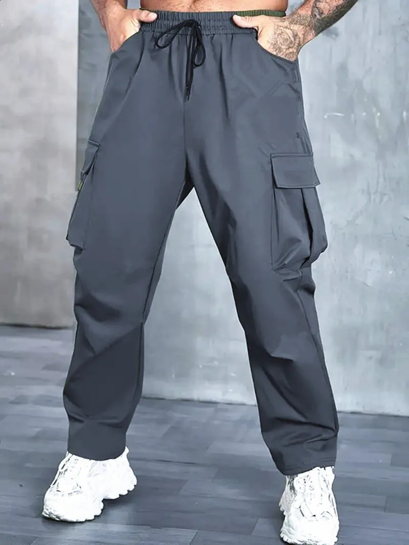 Mens workwear European and American mens loose straight casual pants pocket 250319