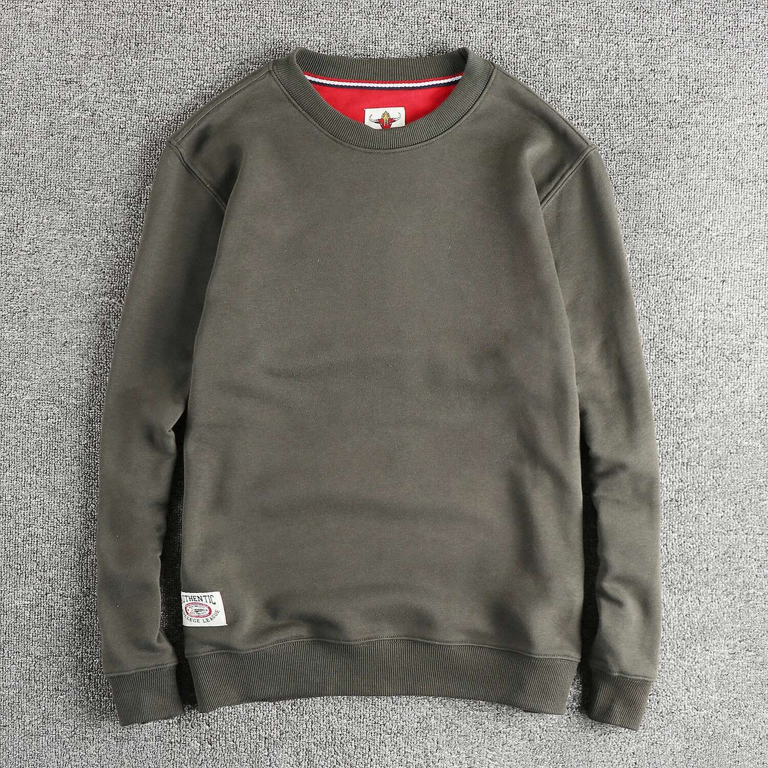 Autumn New American Retro 320G Long Sleeve O-Neck Solid Color Sweatshirts Men's Fashion Washed Terry Pullover Casual Sportwear