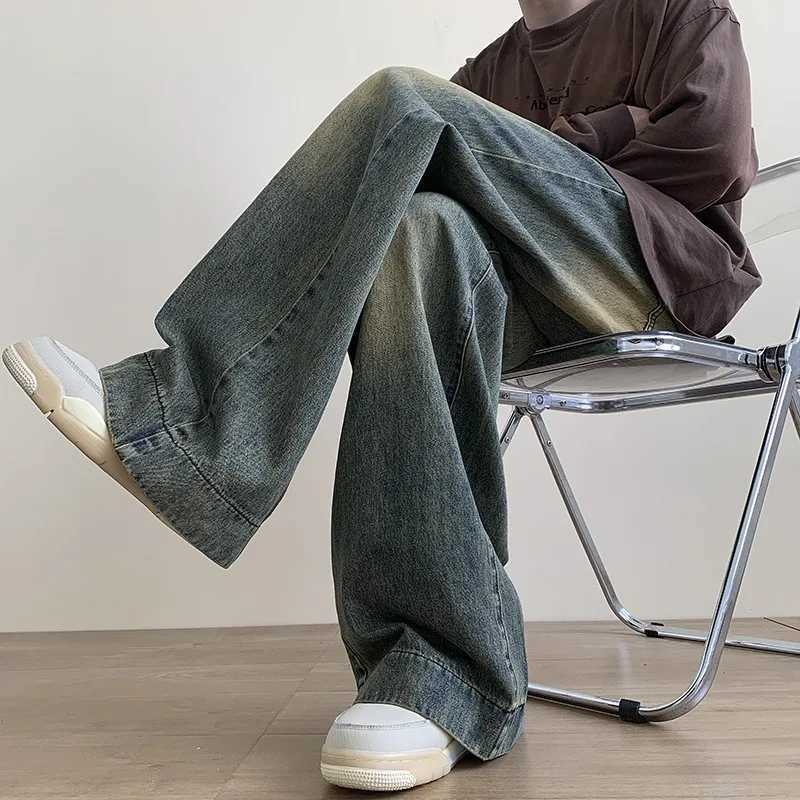 Mens Jeans Casual Baggy Straight Distressed Vintage Jean Pants Wide-leg Denim Trousers Male Oversize Streetwear FashionT250319