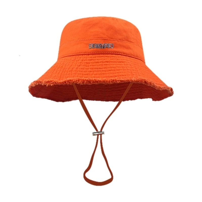 Youth Frayed Bucket Hat Summer Folding Fishermans Hat with Adjustable Chin Rope UV Protection Hat Suitable for Friends and Families 250319