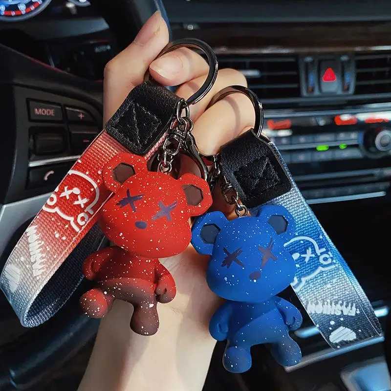 Cartoon Bear Keychain Chameleon Resin Keychain Ribbon Fashion Doll Bag Pendant Holiday Car Keyring Girl Jewelry GiftXJ250319
