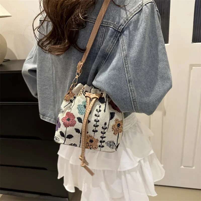 Fashion En Fabric Bucket Ral Ethnic Style Crossbody Women Shoulder Bag Designer Handbag Bolsos