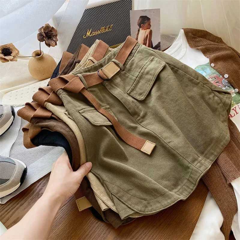 Korean denim tight fitting womens sari style short skirt high waistband cargo jeans tight fitting womens casual A-line skiing spring and autumnXJ25032