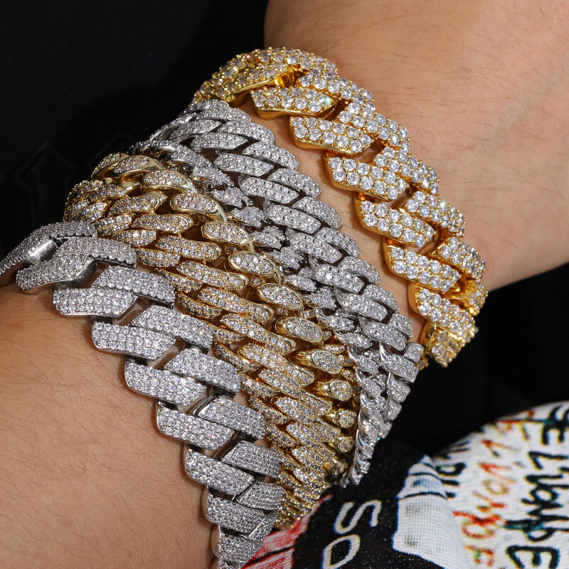 Fine Jewelry VVS1 D Color Moissanite Cuban Chain Bracelet For Men Luxury S925 Silver Bracelet For Men Hip Hop Jewelry