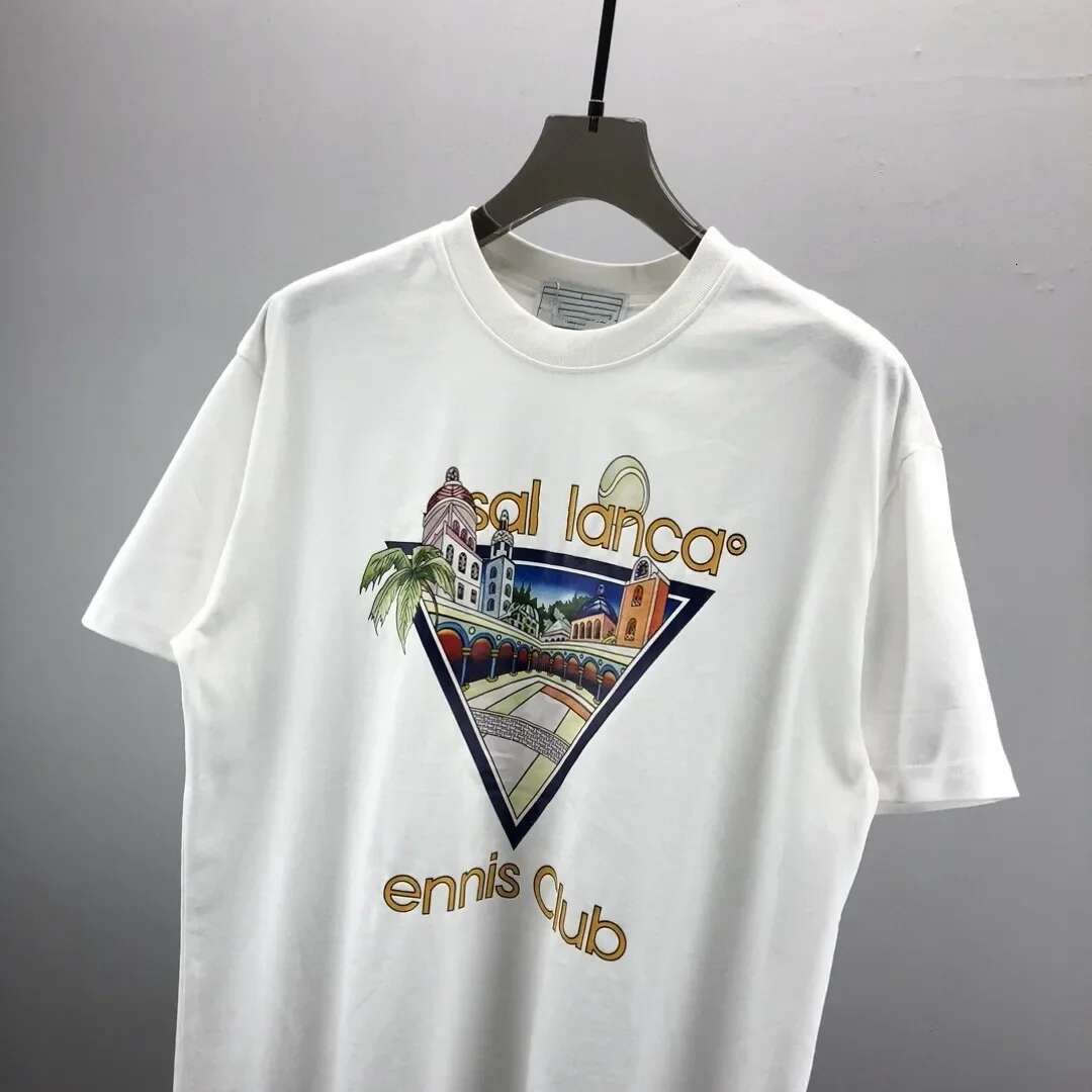 Men's Casual Round Neck Short Sleeve T-Shirt Castle Tennis Letter Print Loose Fit Streetwear Vintage Brands High Quality