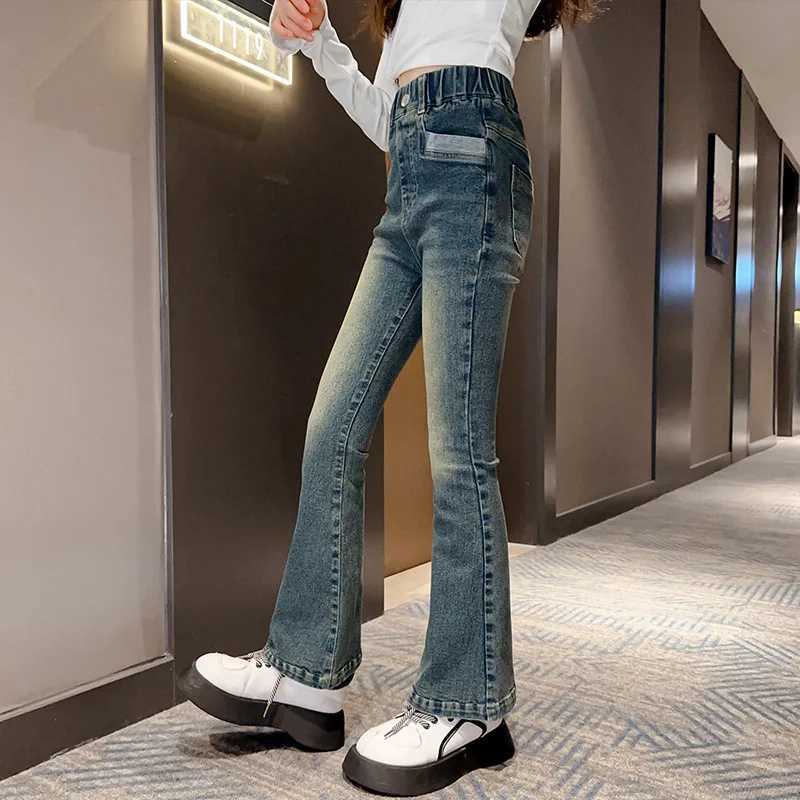 Teenage girl jeans new retro denim horseshoe pants childrens autumn and winter fashion Trouser childrens 6 8 10 12 14 years oldT250326