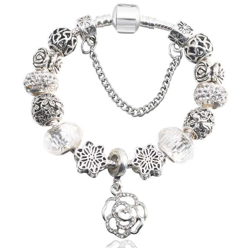 Classic Styles Charm Bracelets For Women With Hollow out Flower Beads Fit DIY Brand Bracelet Valentine's Day Jewelry Gift