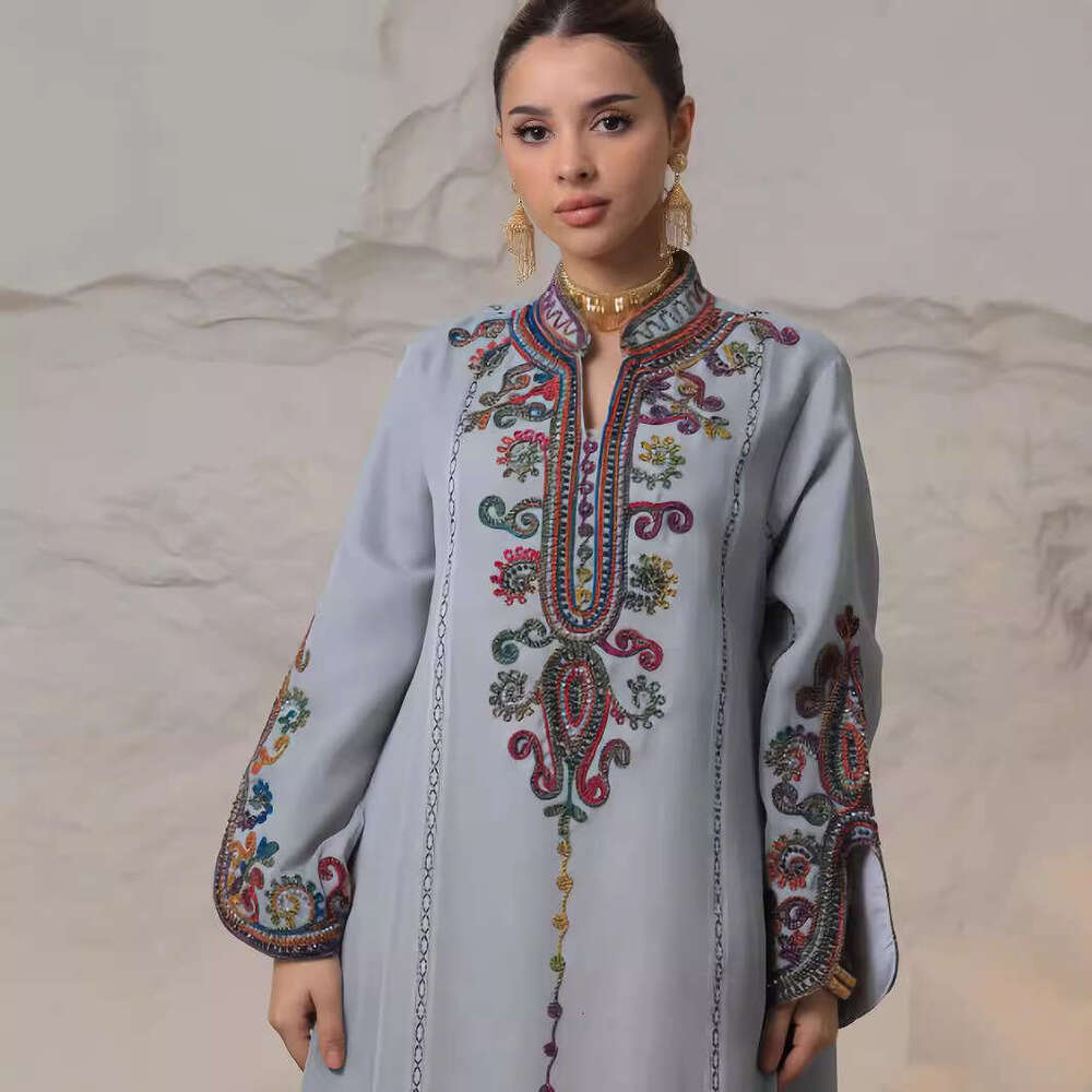 4069 Muslim Robe Heavy Duty Rope Embroidery Craft Casual Dress Women's Wear