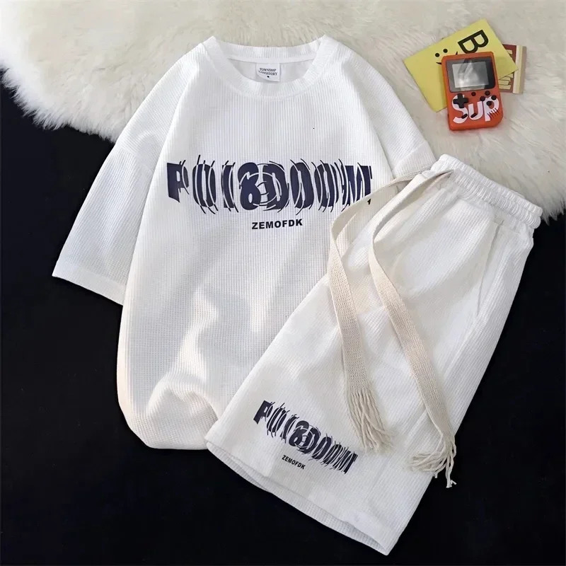 Mens casual fashion set shirtshorts Summer mens classic solid color business 2piece 250317