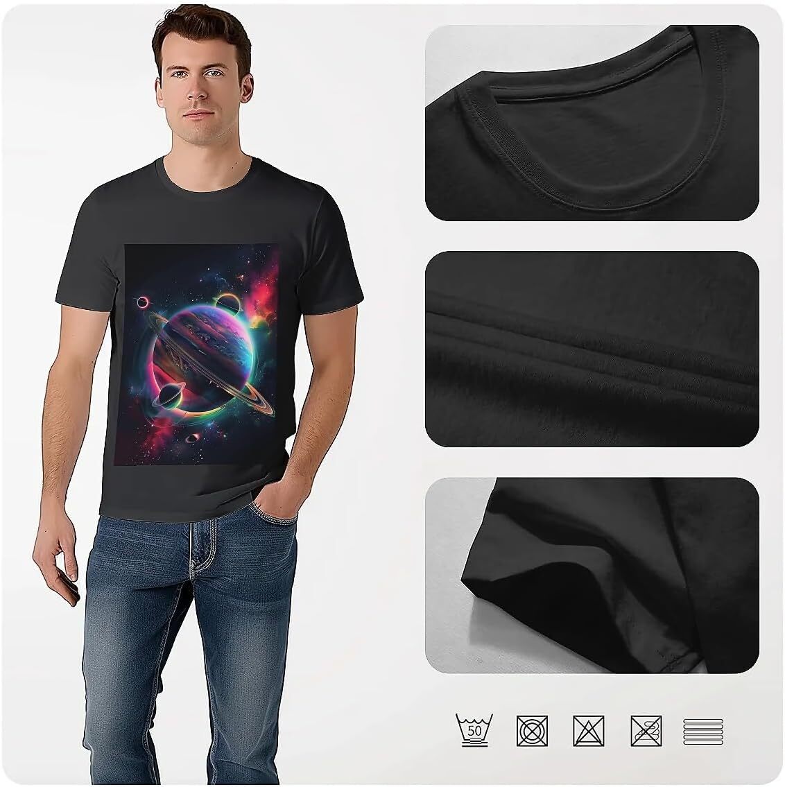 T shirt for Mens Mens Novelty T-Shirts Graphic Colorful Rings Planets 2D Print Summer Short Sleeve Tshirt Graphic Tee Casual Tops Clothes Short sleeve