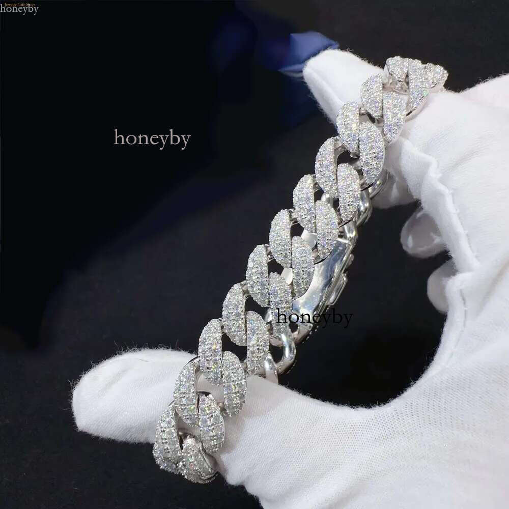 12mm Width Fashion Wholesale Price Sterg S Sier Iced Out Vvs Moissanite Dia Fine Hip Hop Jewelry Cuban k Chain Bracelet Men for Women