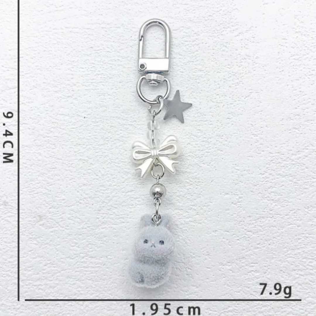Cute rabbit keychain spotted rabbit keychain Y2k bow pendant phone chain bag charm girl jewelry giftXJ250319