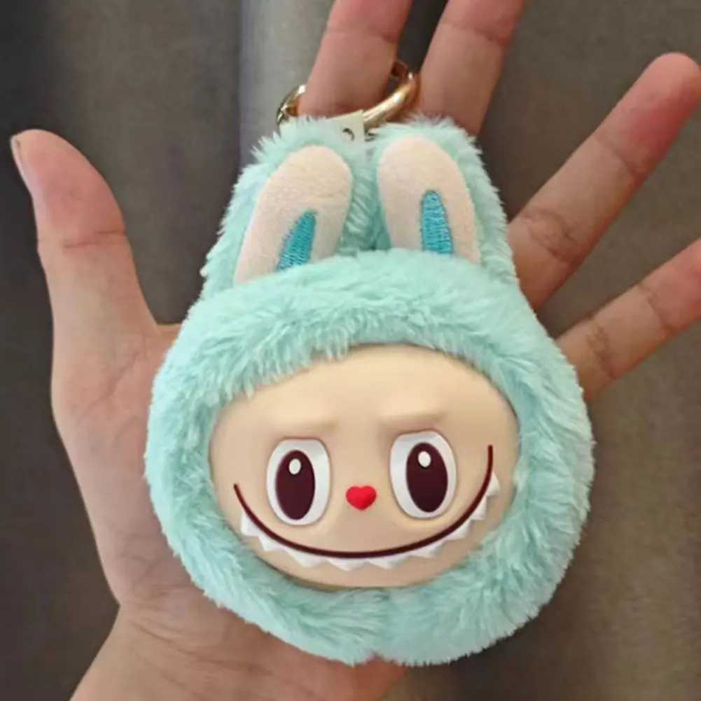 Labubu plush monster toy keychain PP cotton Kawaii plush doll keychain cartoon filled toy keyringXJ250319