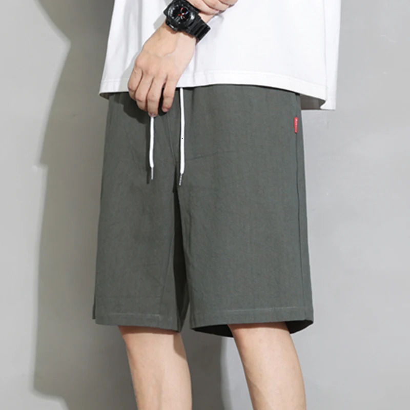 Summer Mens Cotton Trousers Linen Solid Color Basic Short Pants Men Summer Sport Lightweight Gym Pants 250320
