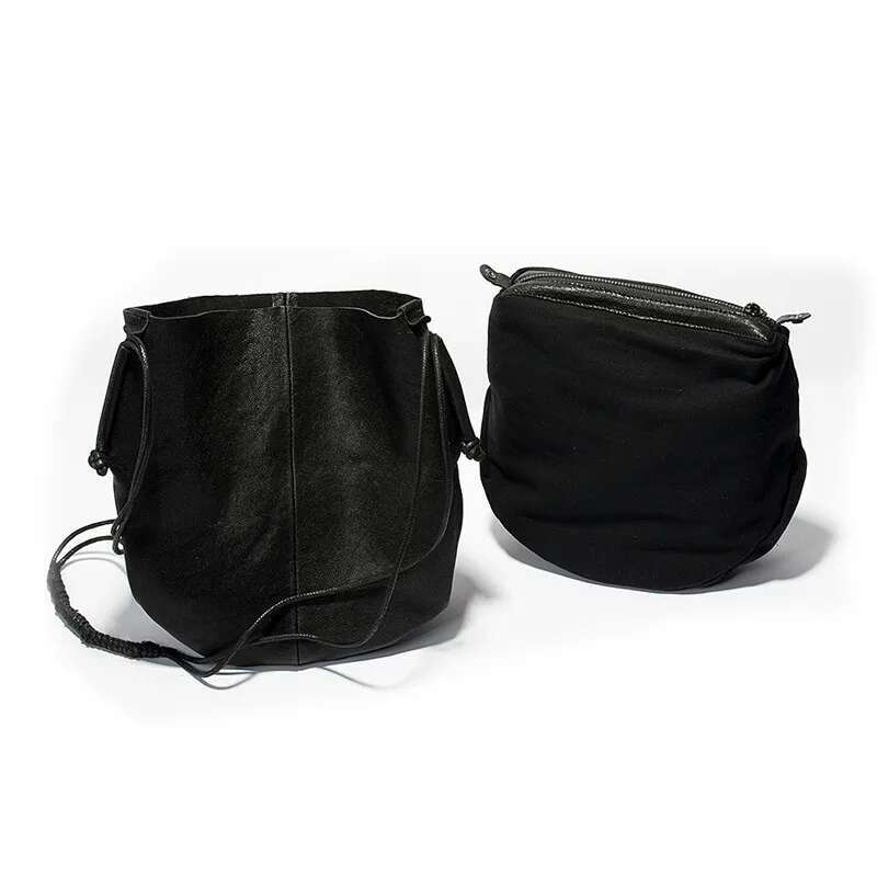 Soft Sheep Skin Bag Women's Leather New Tote One Shoulder Cross-Body Retro Black Weekend Vacation Shopping Bag