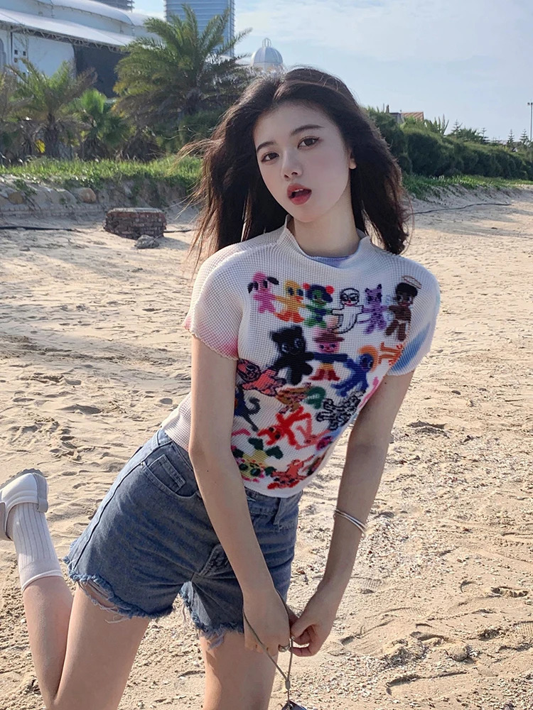 Womens T shirt Harajuku Korean Y2k Graphic Print Short Sleeve Tee Top Clothes Fashion Vintage Streetwear O-Neck T-shirts Summer 250320