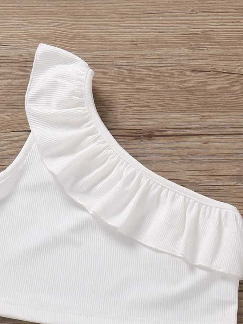 New Summer Girl Camisol 4-7Y European and American Style Childrens Ruffle Edge Single Shoulder Thin Vest Childrens Summer ClothingT250320