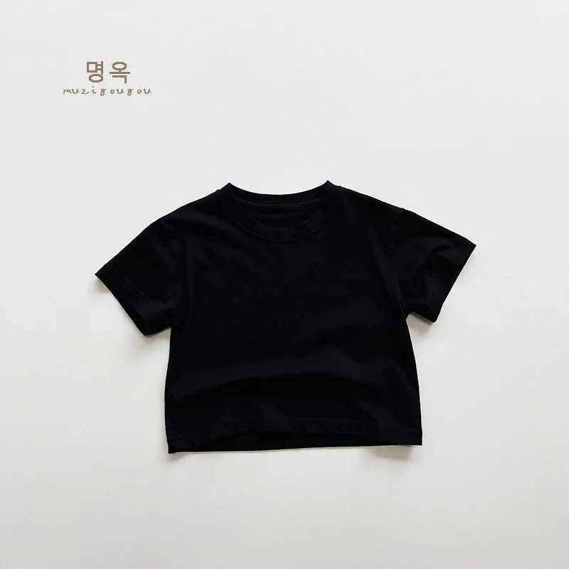 5054 Childrens Basic T-shirt 2025 Summer Black and White Grey Boys Short sleeved T-shirt Casual Loose TopT250320
