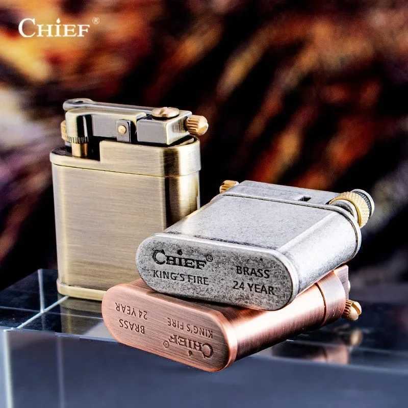Chief Brass Lighter Creative Slide Ignition Metal Gasoline Lighter Refuelable Vintage ic Lighter Smoke AccesoiresC250320