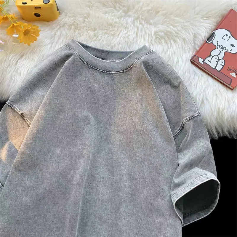 High quality ultra-fine acid washed Y2K mens T-shirt retro mens T-shirt street clothing mineral washed T-shirt mens loose top 250317