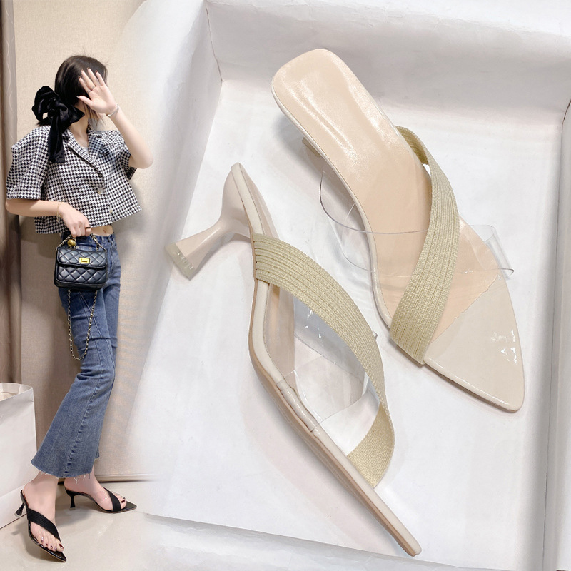 Open toed slippers free Shipping sandals Designer Fine heeled sandals Transparent high-heeled sandals Versatile women's outdoor shoes 2025 new