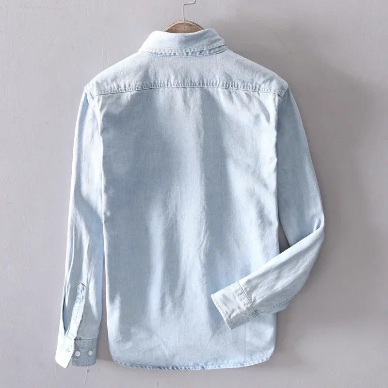 100% Cotton Autumn Long-sleeved Denim Shirt Men Fashion Casual High Street Male Clothes Top Classic Light Blue Black Gray 250320