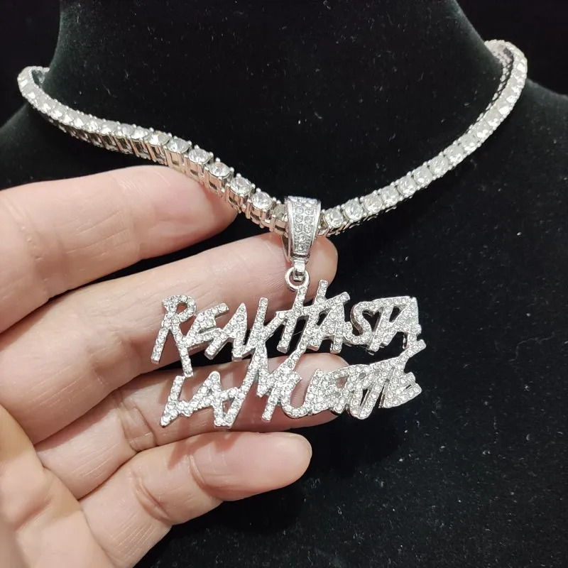 Men Women Hip Hop Letter Pendant Necklace 4mm Tennis chain Iced out Bling Hiphop pendants Necklaces Fashion Charm Jewelry 250320