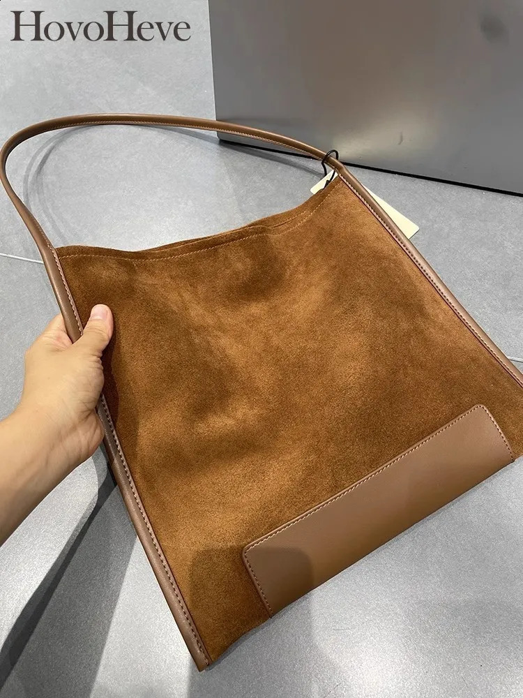 Retro casual handbag womens leather bag soft suede denim shoulder large capacity tote 250317