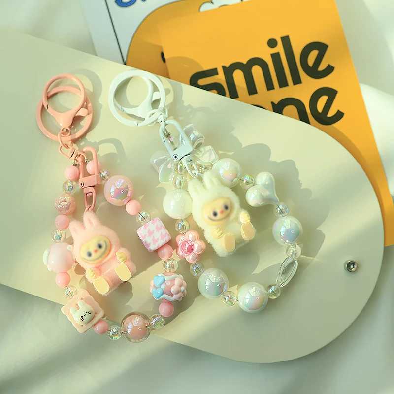 Cute cartoon Labubu bead pendant keychain anime keychain backpack pendant soft bag decoration accessories giftXJ250319