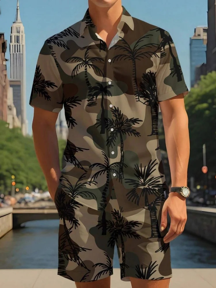 Mens Short Sleeve Shirt And Shorts Set Summer Everyday Fashion Mens Short Sleeves Beach Pool Party Mens Casual Shorts 250319