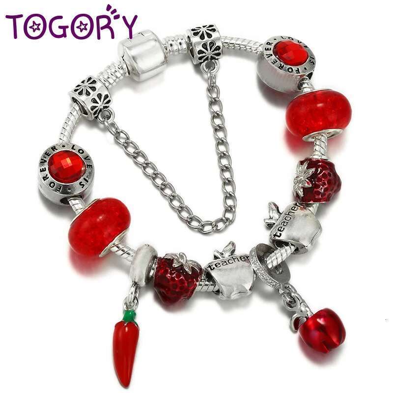 Original Charm Bracelet For Women Red Pepper Beads Pendant DIY Snake Chain Hot Sale Bijoux Pulseras Jewelry Gift Dropshipping