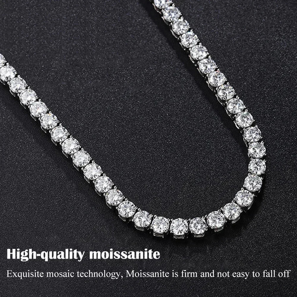 3/4/5/6.5mm Real Moissanite Tennis Necklace Bracelet for Men Women 925 Sterling Silver Lab Diamond Neck Chains Party Jewelry GRA