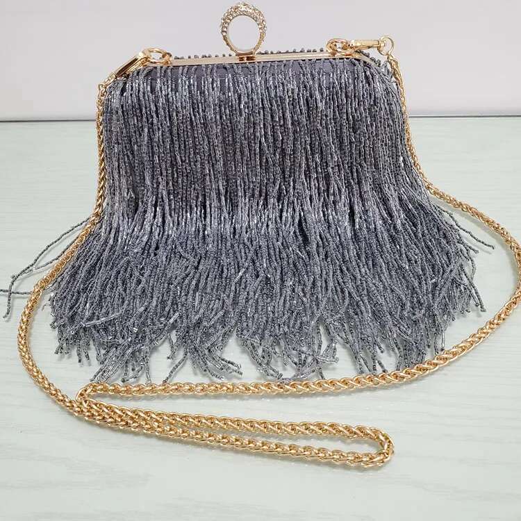 Tassels Ring Clutch Bag Women Vintage Shoulder Clutches Purse Female Sliver Fashion Party Wedding Chain Evening Bags