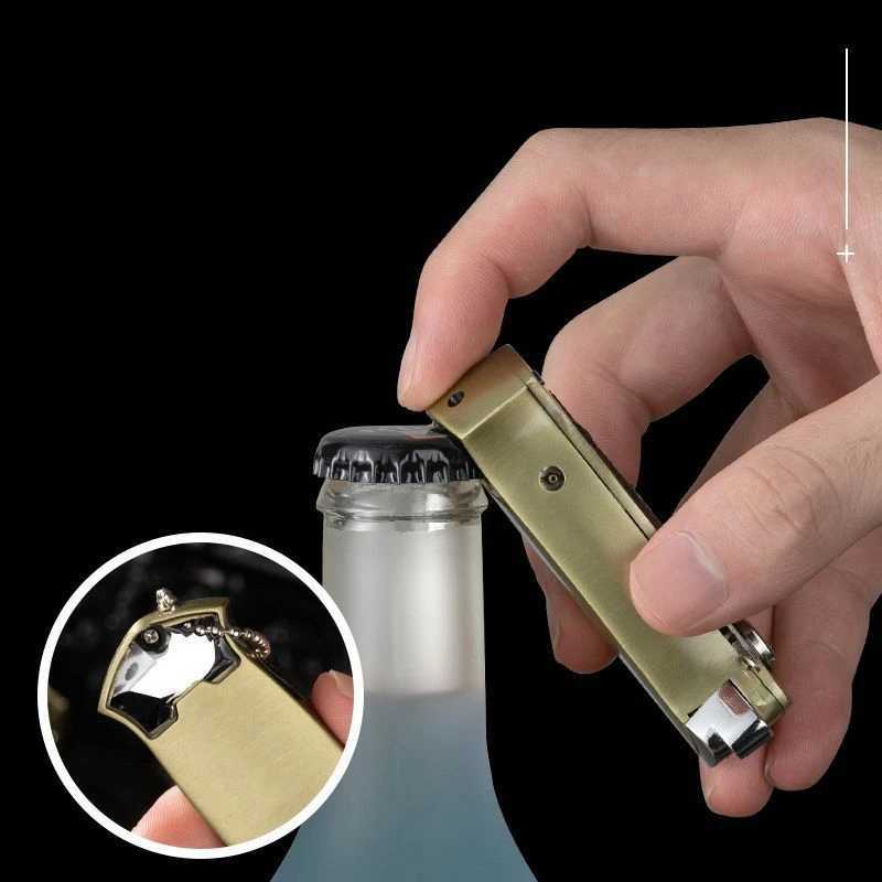 Inflatable Windproof Blue Flame Lighter with Bottle Opener Self-protection Multifunctional Butane Gas Lighter Smoke AccesoiresC250320