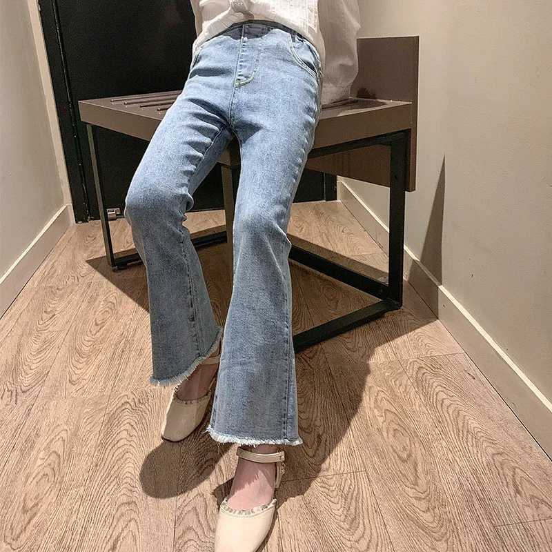 New Spring Summer Teens Girl Clothes Denim Jeans Fashion Patchwork Harajuku Tight flared Pant Child High Elastic Waist 12 yearsT250326