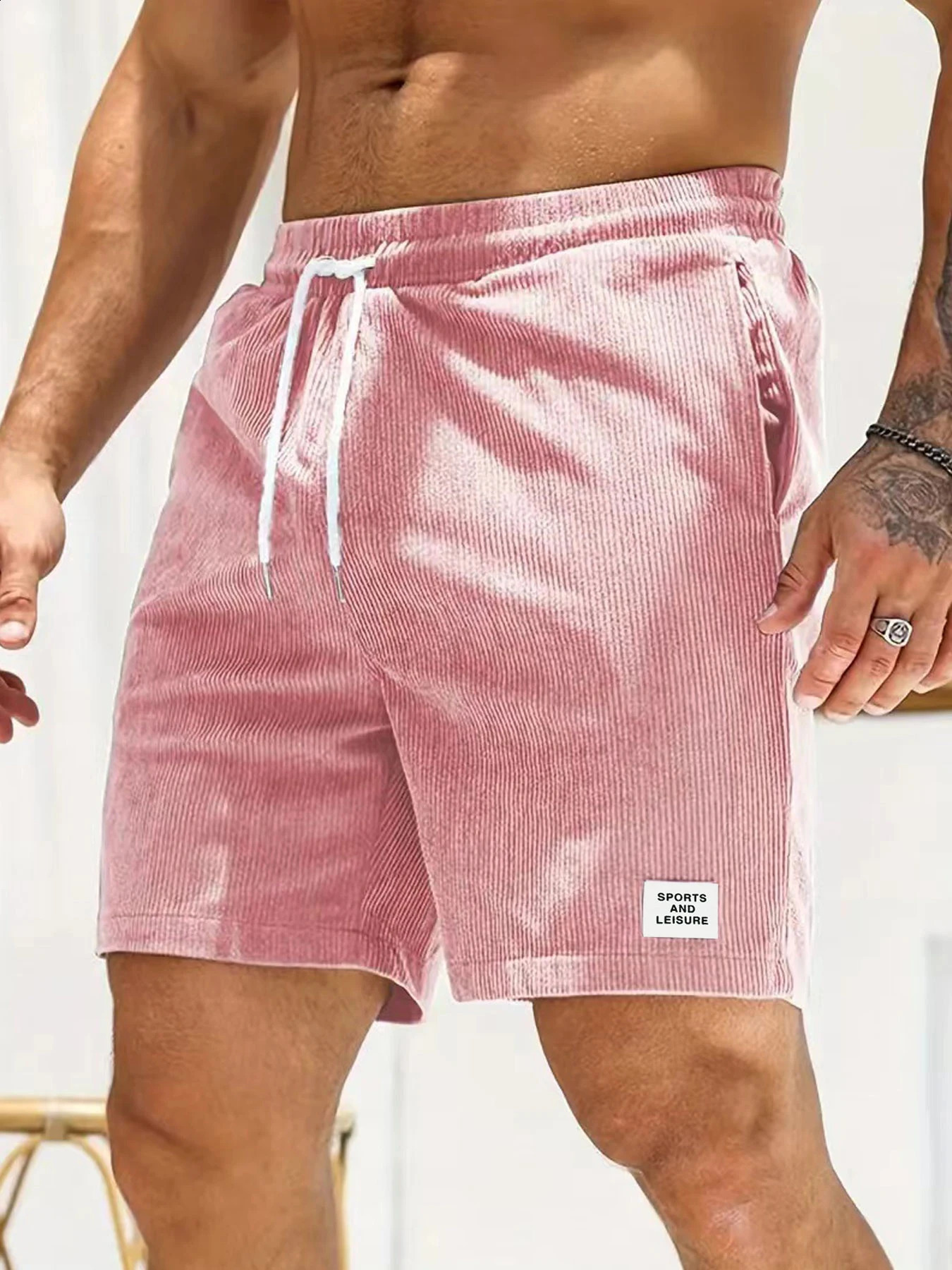 Summer Solid Color LaceUp Sweatpants Corduroy Simple Quarter Shorts Mens Casual Pants 250319