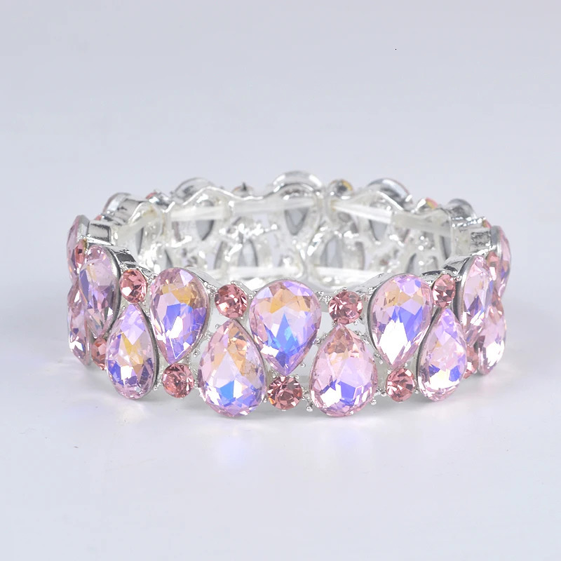 16 Colors Elegant Crystal Cuff Bangles Tear Drop Bracelet Women Stretch Bangle Indian Bridal Wedding Costume Jewelry Girl Gifts 250320
