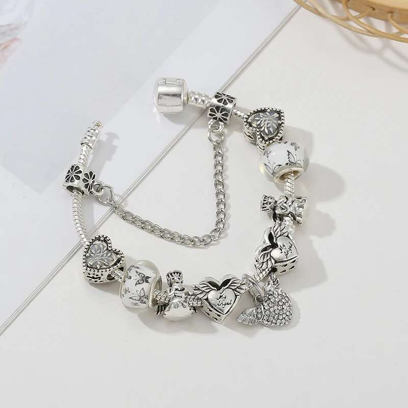 Hot Sale Fashion Silver Color Heart Angel Charm Bracelet For Women Fit Original Brand Bracelet DIY Handmake Jewelry Gift