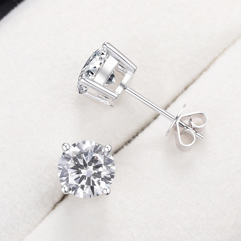 Classic 4 Claws Round Ear Studs For Women 1ct 2ct VVS Lab Grown Diamond 14K Real Gold Stud Earring Men Luxury Party Jewelry Gift