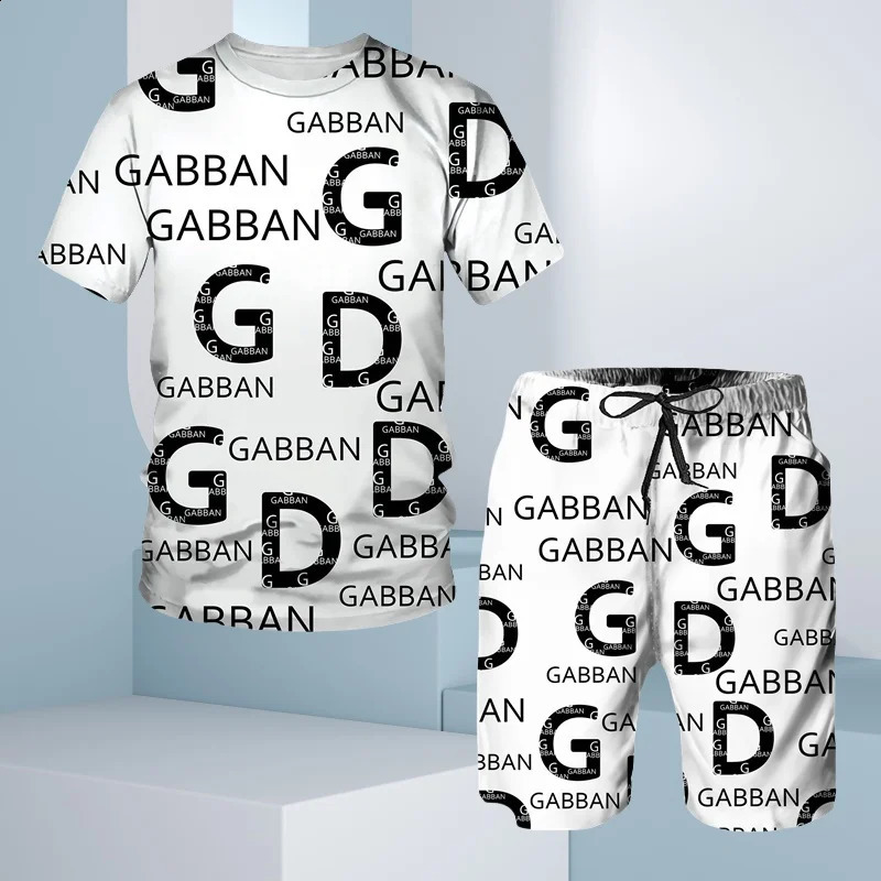 3D printed summer mens sportswear oversized Tshirt street wear short sleeved set 250319e