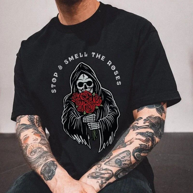 Gothic Harajuku skull graphic mens Tshirt street rock hiphop shirt Grunge heavy metal top Camiseta Hombre 250318