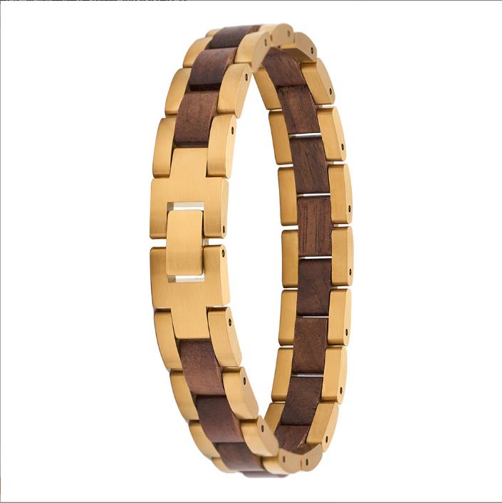 Men Walnut Chain Bracelets Jewelry Gifts Wood and Steel Bracelet Solid Wood Bracelet