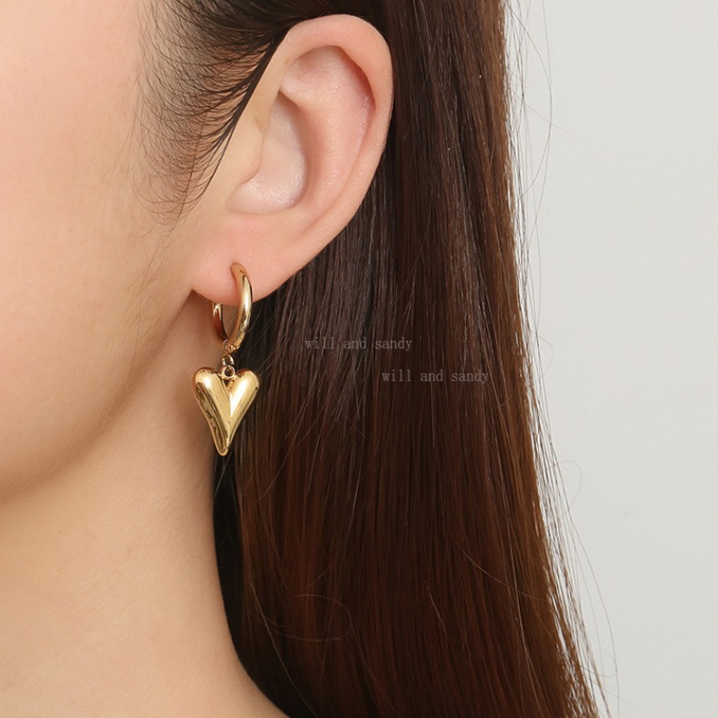 Anti Allergy 18k Gold Drop Earrings Men's Womens Vintage Stainless Steel Cross Love Heart Key Dangle Hinged Hoop Earrings Cuff Fashion Jewelry