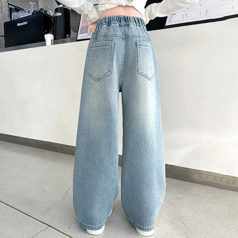 Korean girls wide leg jeans and beautiful butterfly childrens high waisted loose jeans teenagers casual jeans childrens trousersT2502320