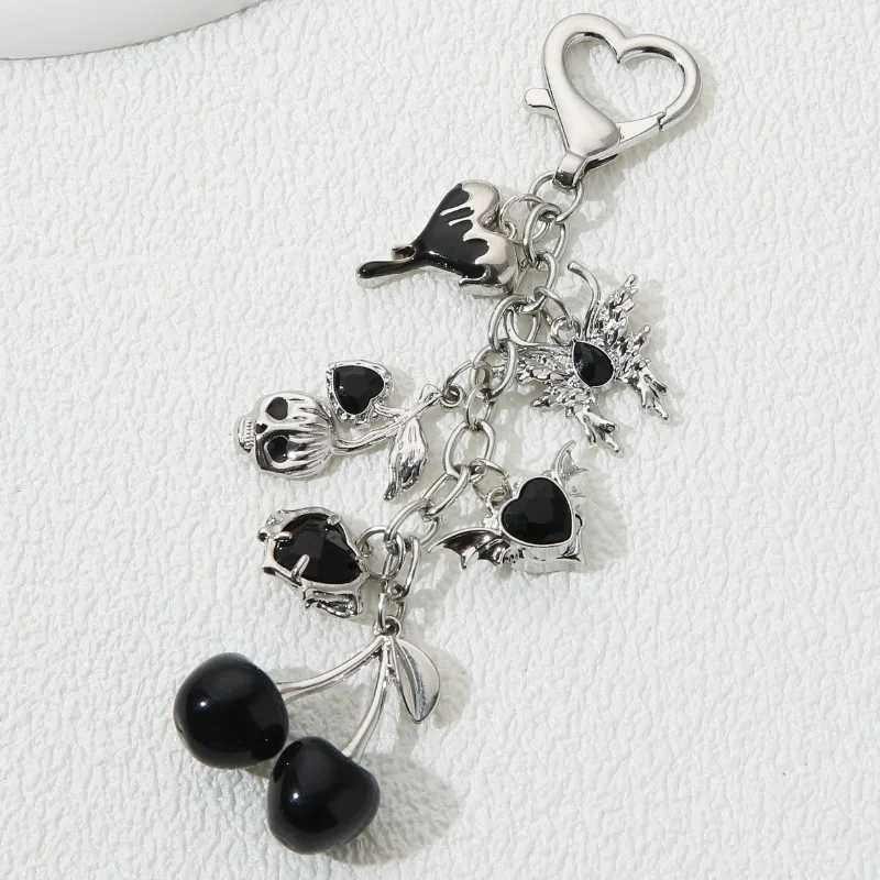 Beautiful Cherry Heart Butterfly Enamel Keychain Y2k Neo Gothic Plant Love Keychain Womens Good Gift Handmade JewelryXJ250319