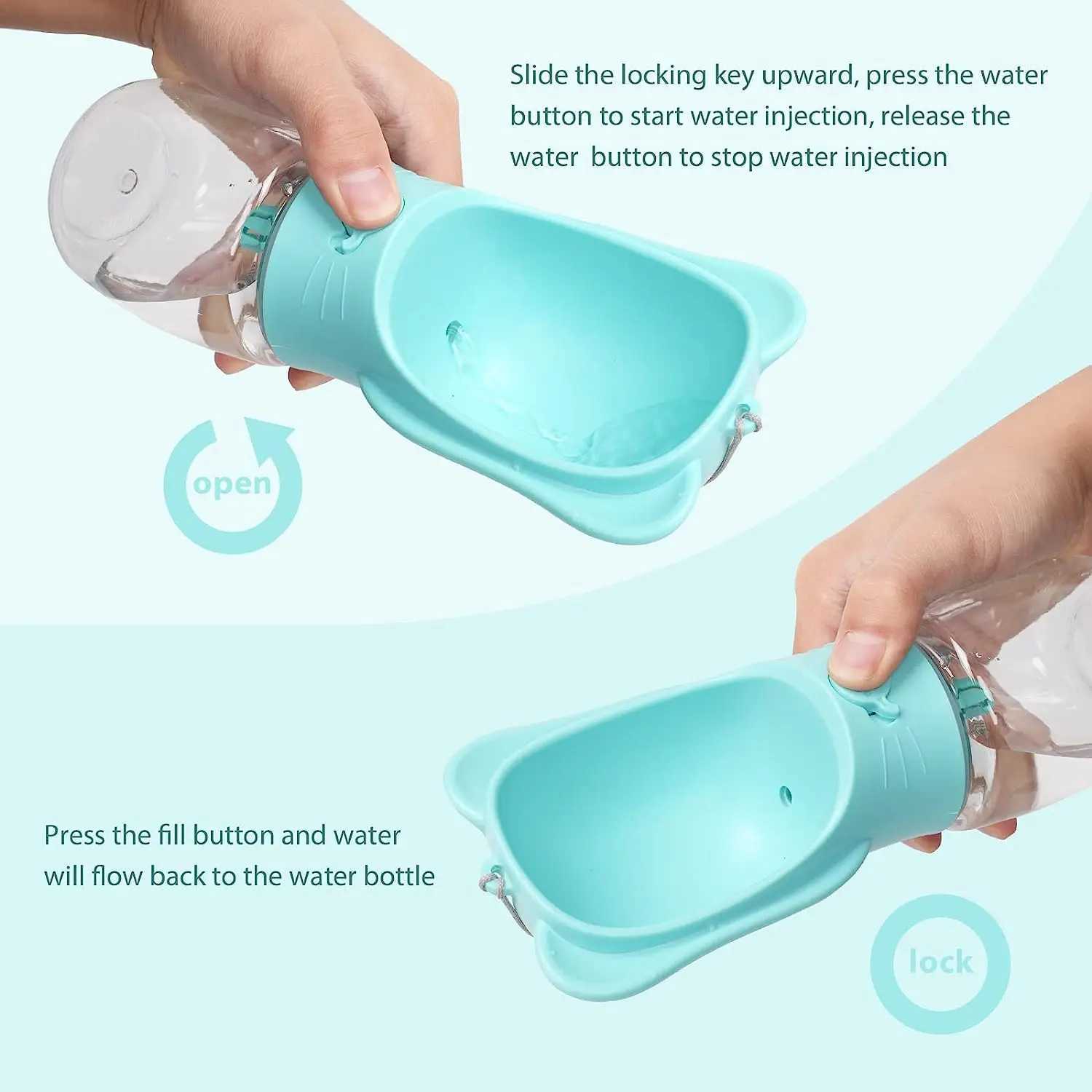 Dog water bottle pet dispenser with detachable food container leak proof lock used for hiking trips Y250319