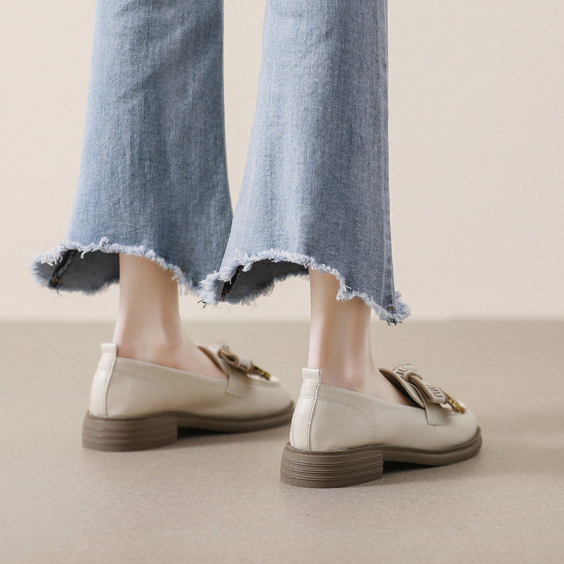 2025 new Women's chunky-soled loafers with British style retro bowknot chunky heel and soft sole for spring and autumn